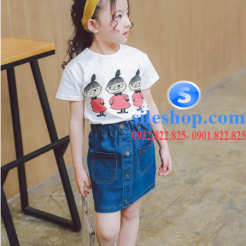 Set bộ chân váy jean áo thun in hình bé gái dễ thương cho bé gái -sileshop (2)