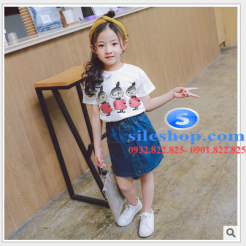 Set bộ chân váy jean áo thun in hình bé gái dễ thương cho bé gái -sileshop (40)