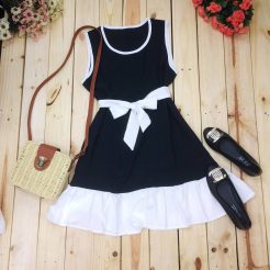 Đầm nơ trắng đen dễ thương (1)